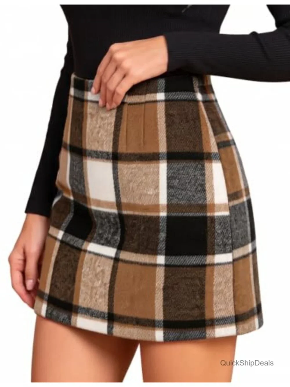 Plaid Pencil Mini Skirt High Waisted Bodycon Above Knee Invisible Side Zipper